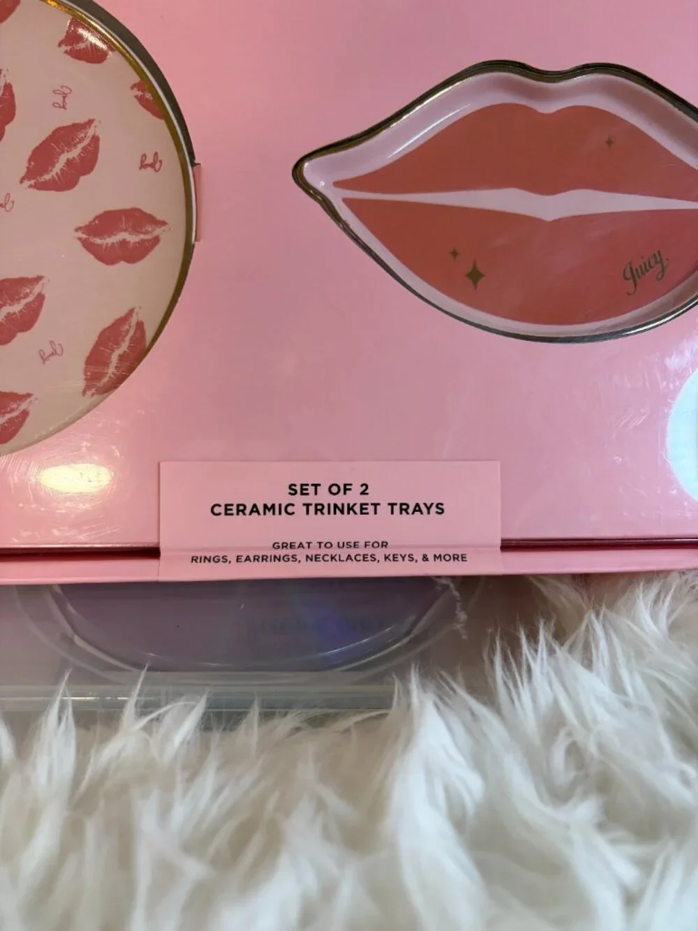 Juicy Couture Home Ceramic Trinket Tray Set Lips Kiss Print Jewelry Dish NWT
